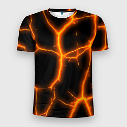 Мужская спорт-футболка Оранжевые неоновые трещины