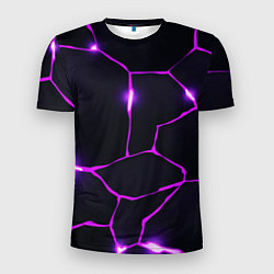 Мужская спорт-футболка Фиолетовые неоновые трещины