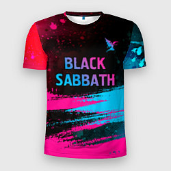 Футболка спортивная мужская Black Sabbath - neon gradient: символ сверху, цвет: 3D-принт