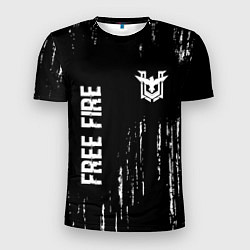 Мужская спорт-футболка Free Fire glitch на темном фоне: надпись, символ