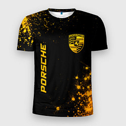 Мужская спорт-футболка Porsche - gold gradient: надпись, символ