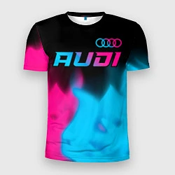 Футболка спортивная мужская Audi - neon gradient: символ сверху, цвет: 3D-принт