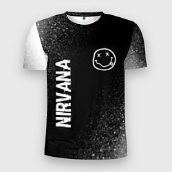 Мужская спорт-футболка Nirvana glitch на темном фоне: надпись, символ