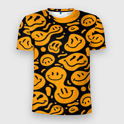 Мужская спорт-футболка Растекающийся оранжевый смайл