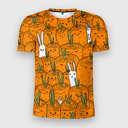 Мужская спорт-футболка Милые кролики в морковном поле