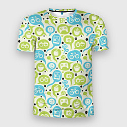 Мужская спорт-футболка Геймпад, велосипед и смайл в пузыре
