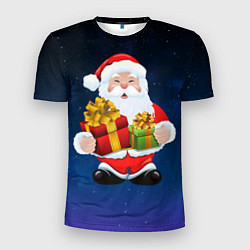 Футболка спортивная мужская Санта Клаус с двумя подарками, цвет: 3D-принт