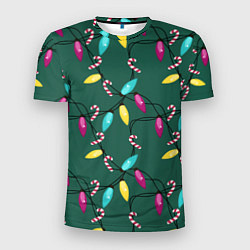Футболка спортивная мужская Новогодняя гирлянда зеленая, цвет: 3D-принт