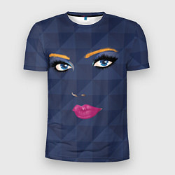 Мужская спорт-футболка Женское лицо с голубыми глазами и розовыми губами