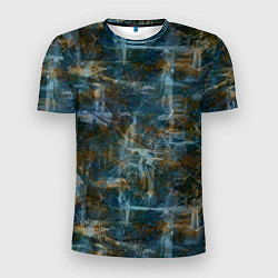 Мужская спорт-футболка Синий и коричневый абстрактный гранжевый