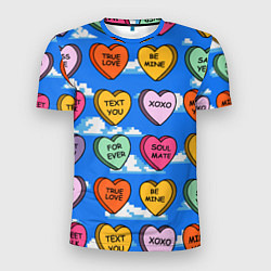 Мужская спорт-футболка Валентинки конфетки сердечки с посланиями