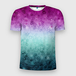 Мужская спорт-футболка Градиентный узор звезды розово-бирюзовый