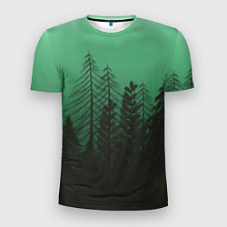 Футболка спортивная мужская Зелёный туманный лес, цвет: 3D-принт