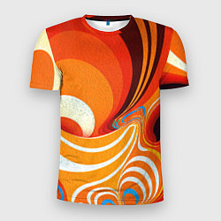 Мужская спорт-футболка Текучая краская в ярких оранжевых цветах