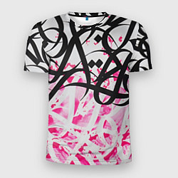 Мужская спорт-футболка Черно-розовая каллиграфия