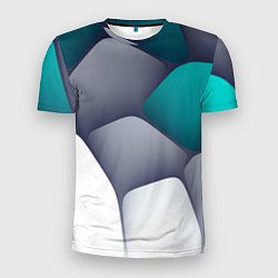 Мужская спорт-футболка Серо-бело-синий каменный паттерн