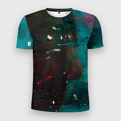 Мужская спорт-футболка Абстрактные тьма, светло-синий туман и мазки красо