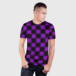 Футболка спортивная мужская Фиолетовый черный узор Шахматка, цвет: 3D-принт — фото 2