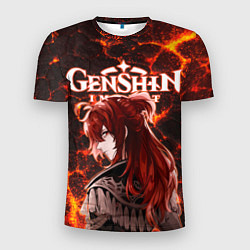 Футболка спортивная мужская Дилюк на фоне раскаленной лавы, цвет: 3D-принт