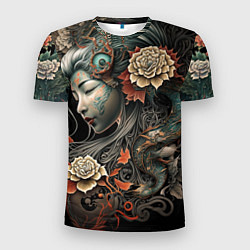 Футболка спортивная мужская Японская девушка Irezumi, цвет: 3D-принт