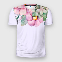 Мужская спорт-футболка Пастельные цветы акварелью - наверху