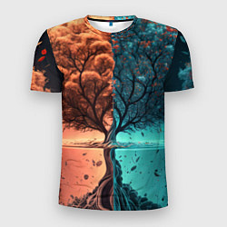 Мужская спорт-футболка Таинственное дерево в озере