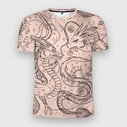 Мужская спорт-футболка Дракон - унесенные призраками: тату на бежевом
