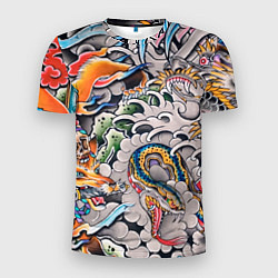 Мужская спорт-футболка Иредзуми: дракон и лис