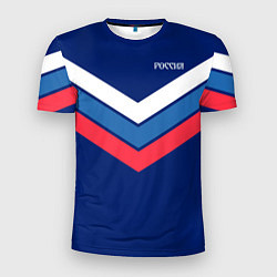 Мужская спорт-футболка Полосы - триколор Россия: темно-синий