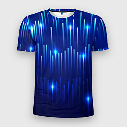Футболка спортивная мужская Светящиеся синие линии, цвет: 3D-принт