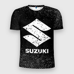 Футболка спортивная мужская Suzuki с потертостями на темном фоне, цвет: 3D-принт