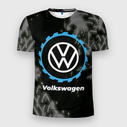 Футболка спортивная мужская Volkswagen в стиле Top Gear со следами шин на фоне, цвет: 3D-принт