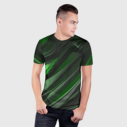 Футболка спортивная мужская Green black abstract, цвет: 3D-принт — фото 2