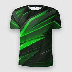 Футболка спортивная мужская Зеленый и черные детали, цвет: 3D-принт