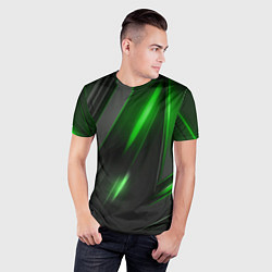 Футболка спортивная мужская Черные пластины с зеленым свечением, цвет: 3D-принт — фото 2
