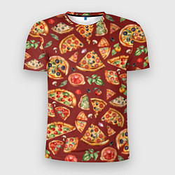Мужская спорт-футболка Кусочки пиццы ассорти - акварельный паттерн