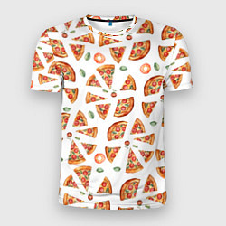 Мужская спорт-футболка Кусочки пиццы - паттерн на белом