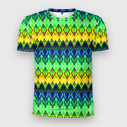 Мужская спорт-футболка Разноцветный желто-синий геометрический орнамент