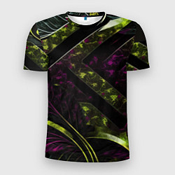 Мужская спорт-футболка Темные фиолетовые и зеленые вставки