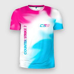 Мужская спорт-футболка Counter Strike 2 neon gradient style: надпись, сим