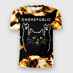 Футболка спортивная мужская OneRepublic рок кот и огонь, цвет: 3D-принт