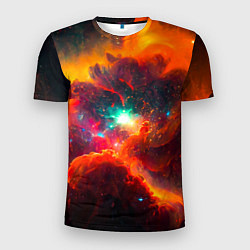 Мужская спорт-футболка Небула в космосе в оранжевых тонах - нейронная сет
