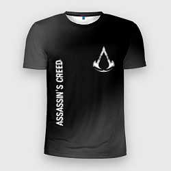 Мужская спорт-футболка Assassins Creed glitch на темном фоне: надпись, си