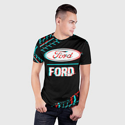 Футболка спортивная мужская Значок Ford в стиле glitch на темном фоне, цвет: 3D-принт — фото 2
