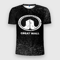 Футболка спортивная мужская Great Wall с потертостями на темном фоне, цвет: 3D-принт