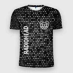Мужская спорт-футболка Radiohead glitch на темном фоне: надпись, символ