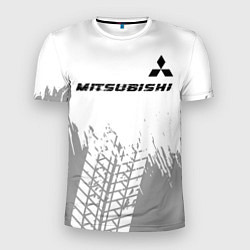 Футболка спортивная мужская Mitsubishi speed на светлом фоне со следами шин: с, цвет: 3D-принт