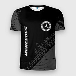 Мужская спорт-футболка Mercedes speed на темном фоне со следами шин: надп
