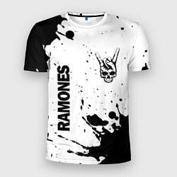 Мужская спорт-футболка Ramones и рок символ на светлом фоне