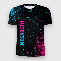 Мужская спорт-футболка Megadeth - neon gradient: надпись, символ